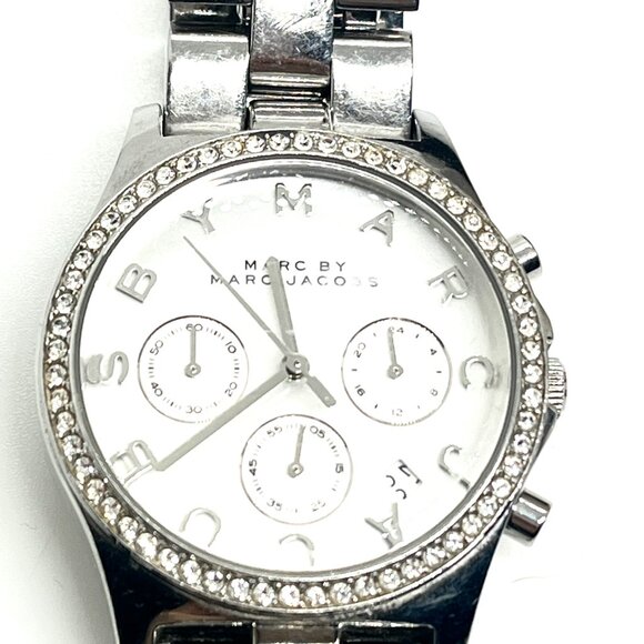MARC JACOBS MBM3104 Stainless Steel Crystal Bezel Chronograph Watch Silver AS IS - Picture 2 of 13
